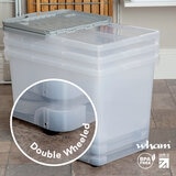 Wham 80 Litre Clear/Cool Grey Box with Wheels & Folding Lid - 3 Pack