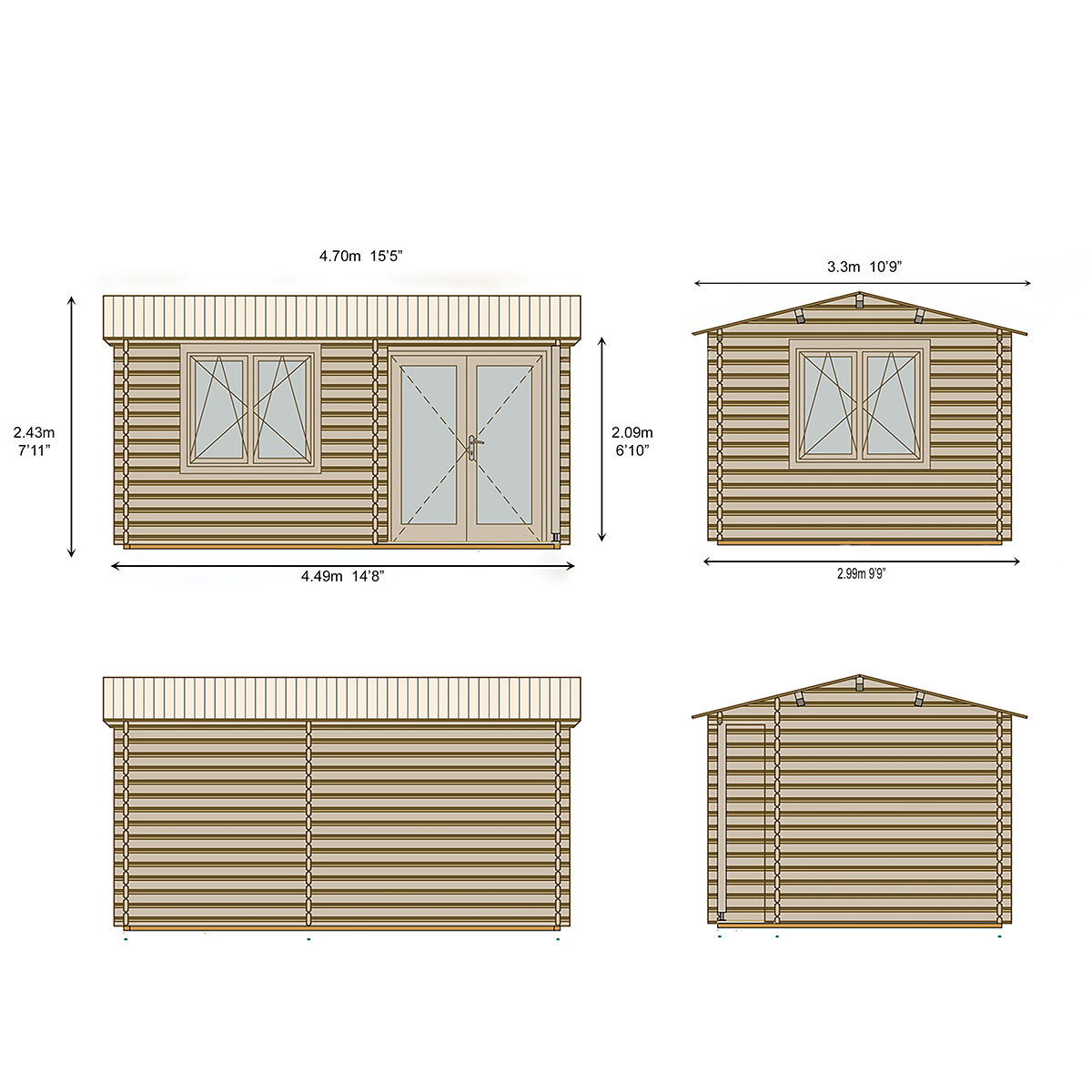 Shire Thetford 44mm Log Cabin 15ft x 10ft (4.5 x 3m)