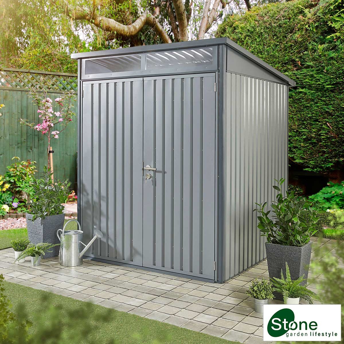 Stone Garden 5ft 5" x 5ft 5" (1.7m x 1.7m) Vertical Steel Shed in Two Colours 