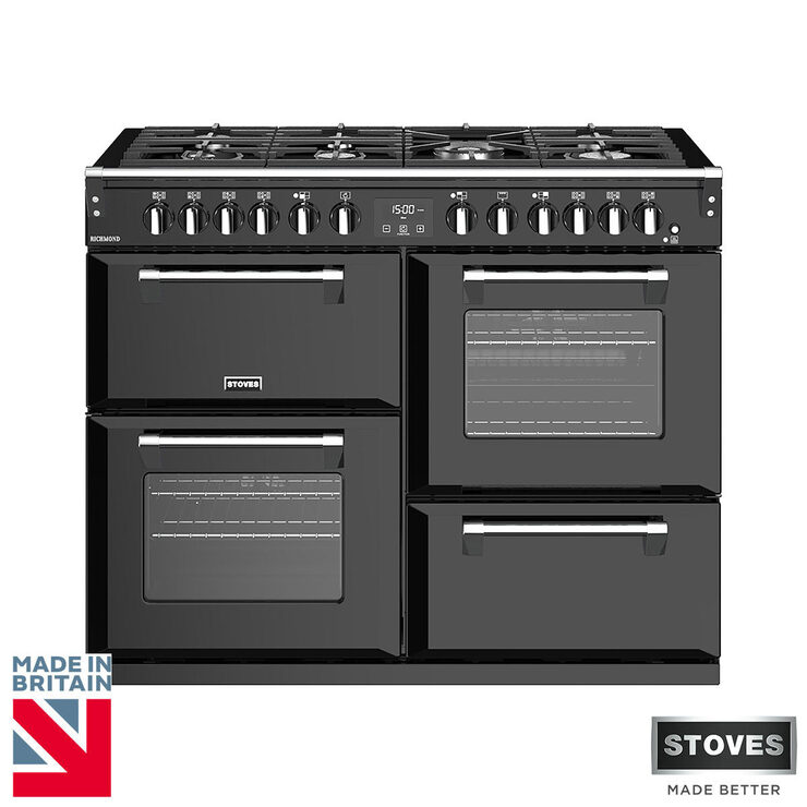 Stoves Richmond S1000DF, 100cm Dual Fuel Range Cooker A Rating in Black