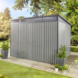 Stone Garden 10ft x 8ft (3m x 2.4m) Large Two Door Steel Shed in Grey