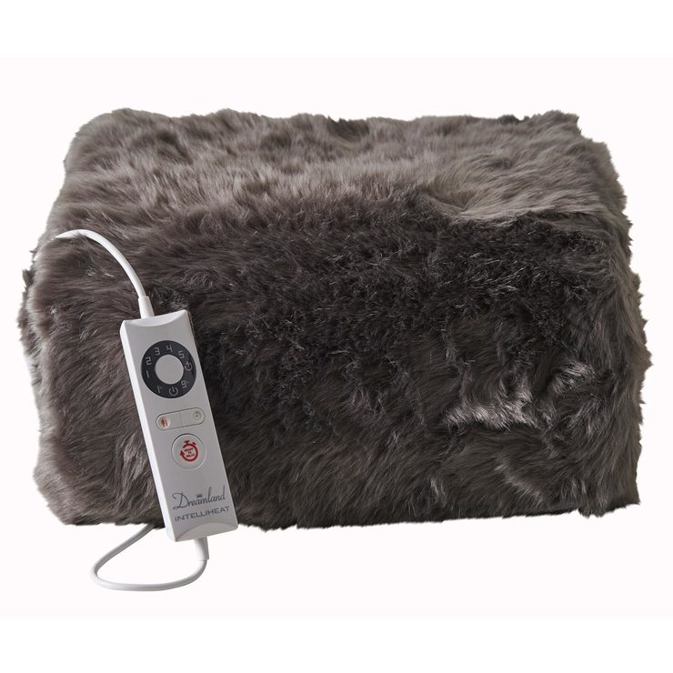 Dreamland Relaxwell Deluxe Faux Fur Heated Throw, Slate Grey | Costco UK