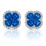 Oval & Princess Cut Blue Sapphire & 0.27ctw Diamond Clover Stud Earrings, 14ct White Gold