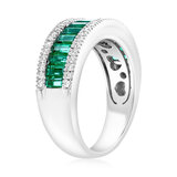 Baguette Cut Lab Emerald & 0.22ctw Diamond Ring, 18ct White Gold