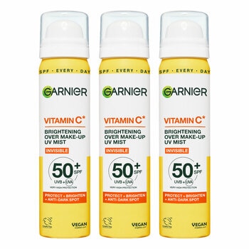 Garnier Vitamin C Brightening Over Make-up UV Sun Cream Mist,SPF50+, 3 x 75ML Garnier Vitamin C Brightening Over Make-up UV Sun Cream Mist,SPF50+, 3 x 75ML