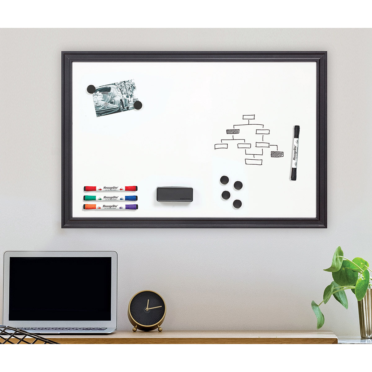 MessageStor® 24"x36" Magnetic Dry Erase Board with Accessories, Black Frame