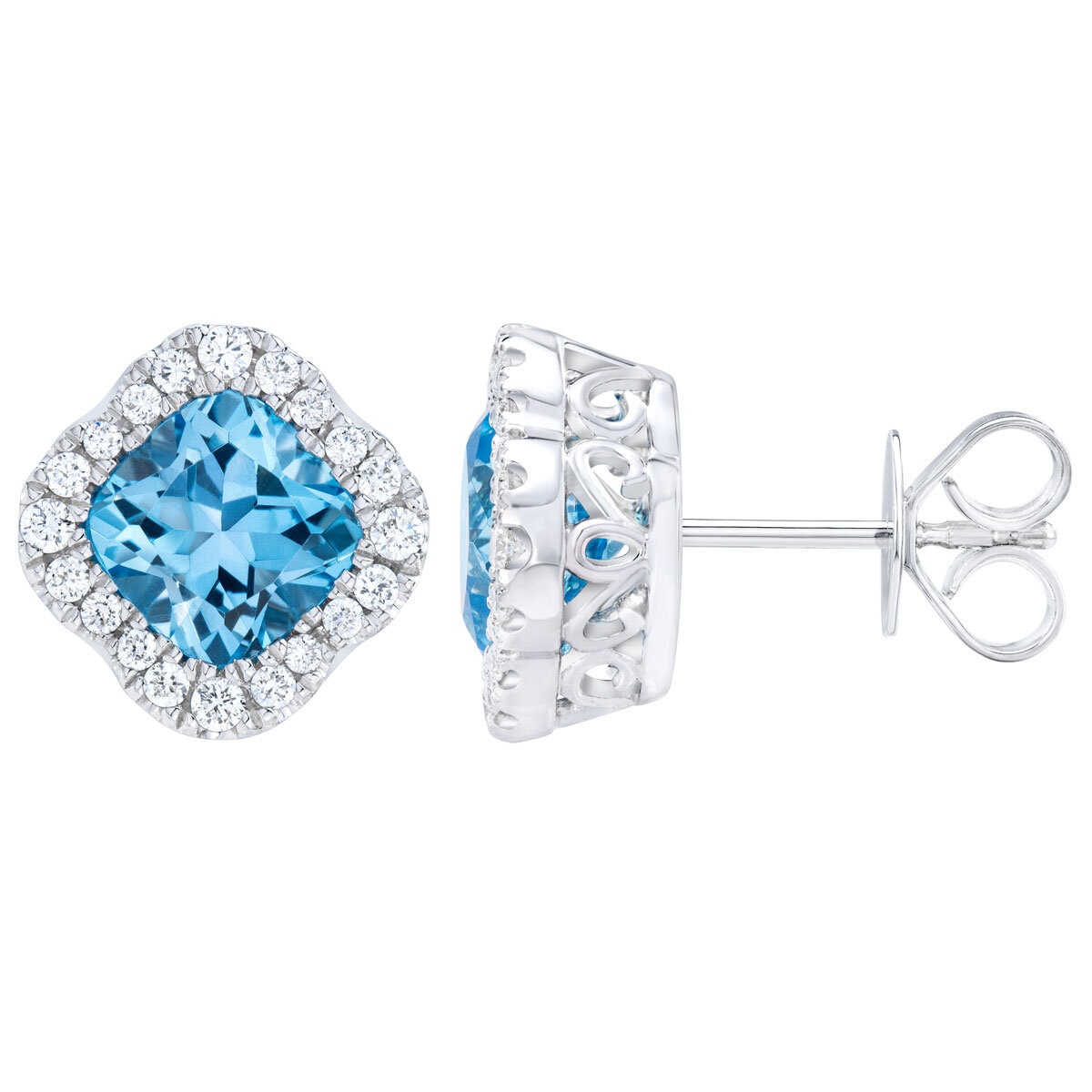 Blue Topaz & 0.27ctw Diamond Earrings, 14ct White Gold