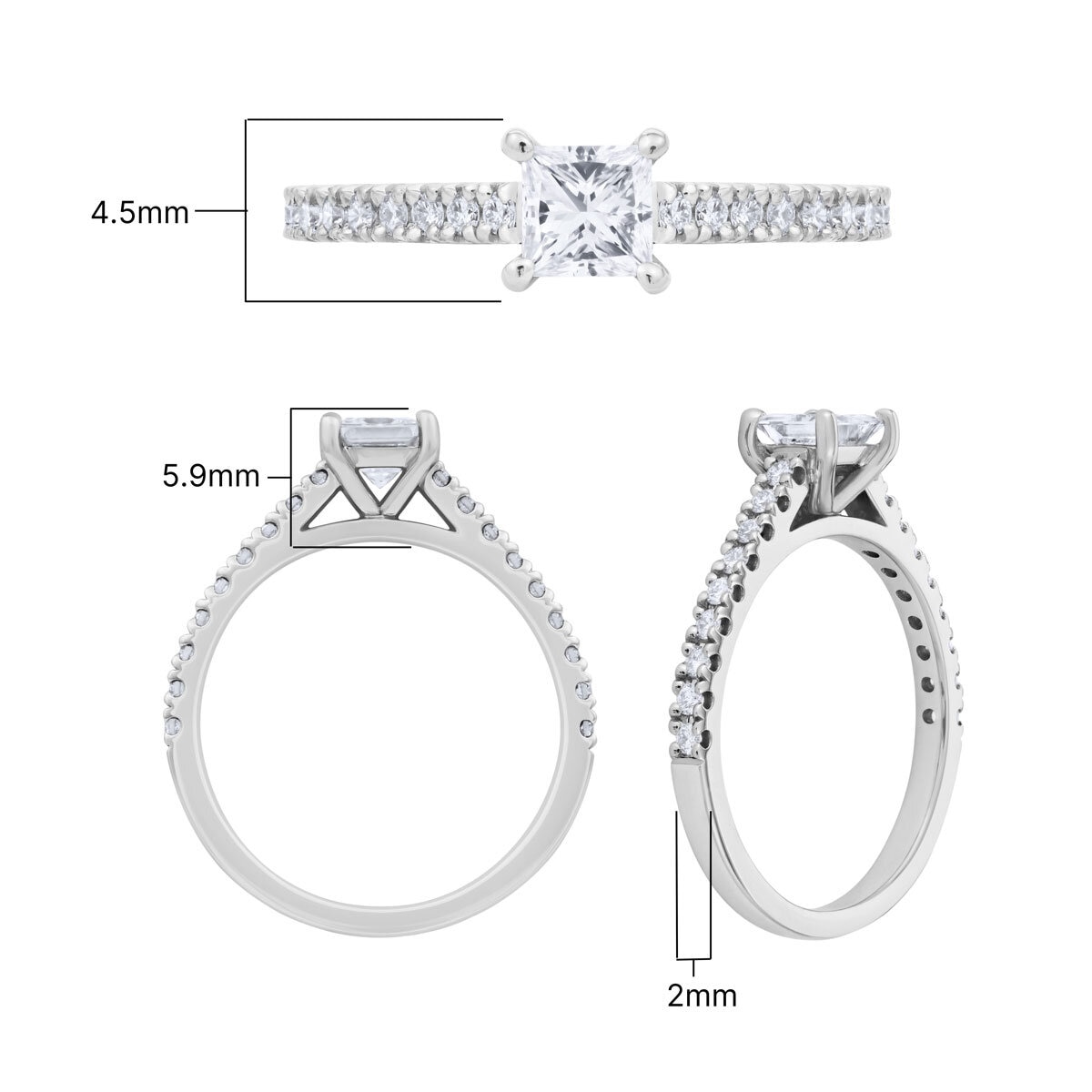 0.74ctw Priness & Round Brilliant Cut Diamond Ring , Platinum