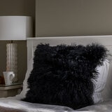 Naturally Sheepskins Mongolian Cushion, 50 x 50 cm in Black