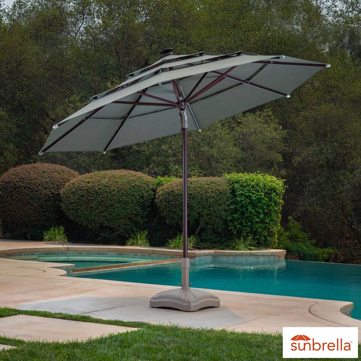 Activa 11ft Aluminium Wood-Look 40 LED Umbrella in Sage | Costco UK