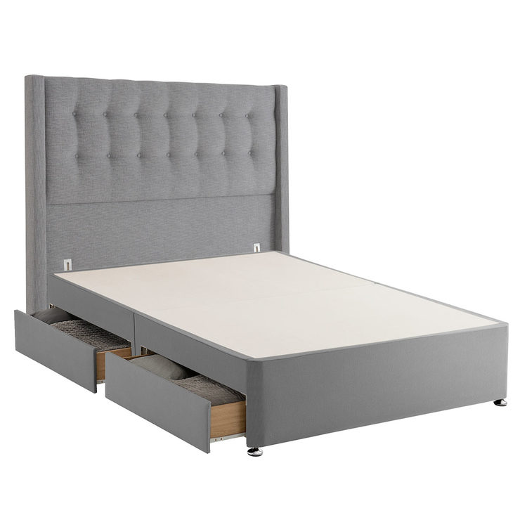 Silentnight 4 Drawer Divan Base with Bloomsbury Headboard in Slate Grey