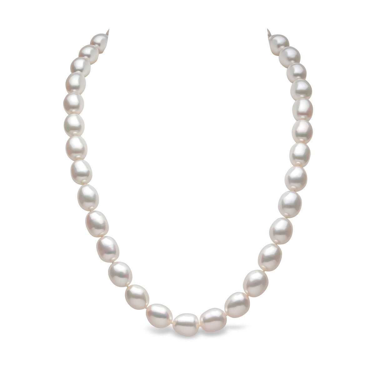 10-10.5mm Cultured Freshwater White Oval Pearl Necklace, 18ct White Gold