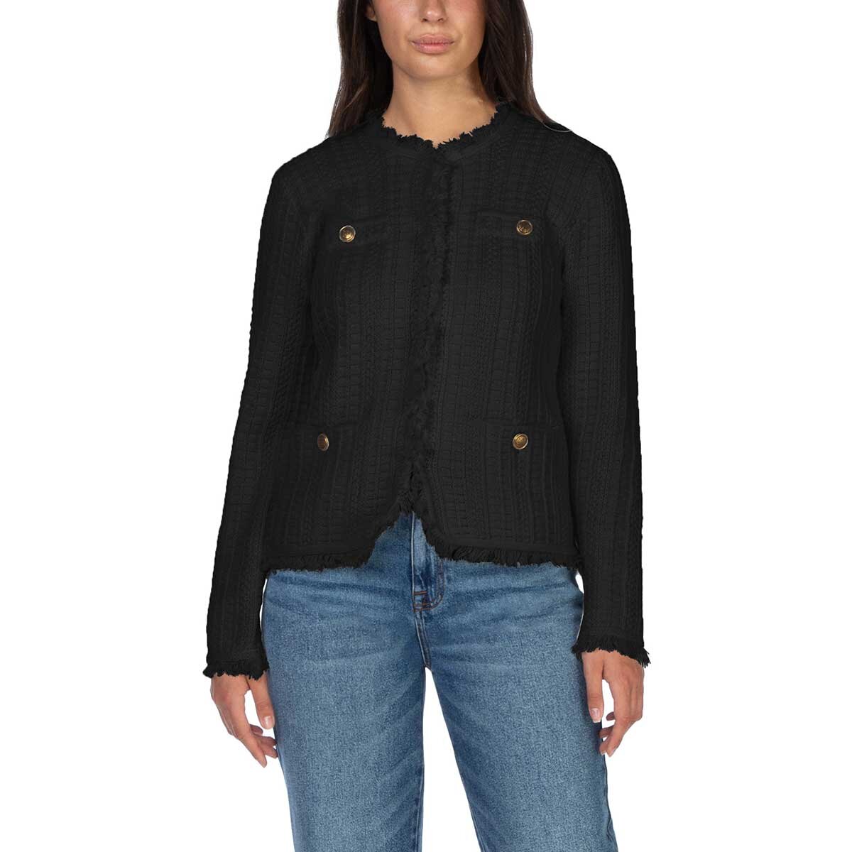 Wellworn Ladies Fringe Cardigan in Black