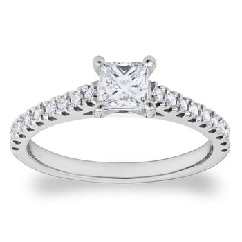 0.74ctw Princess & Round Brilliant Cut Diamond Ring, Platinum