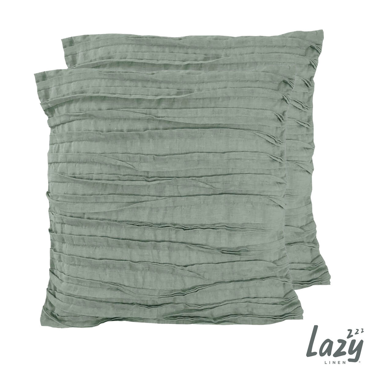 Lazy Linen 100% Washed Linen Cushion 2 Pack in Sage Green 