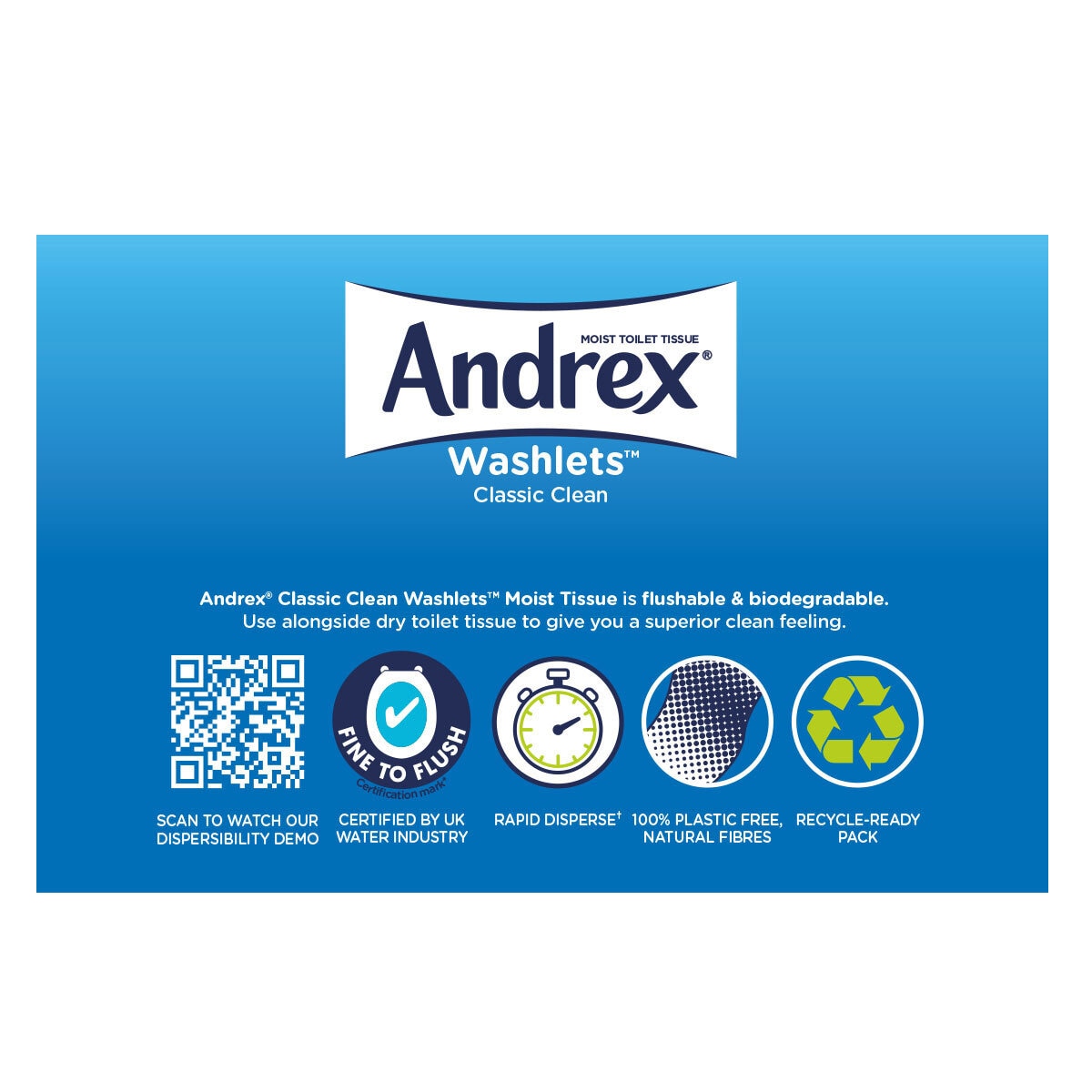 Andrex Classic Clean Washlets Wipes, 12 x 36 Pack