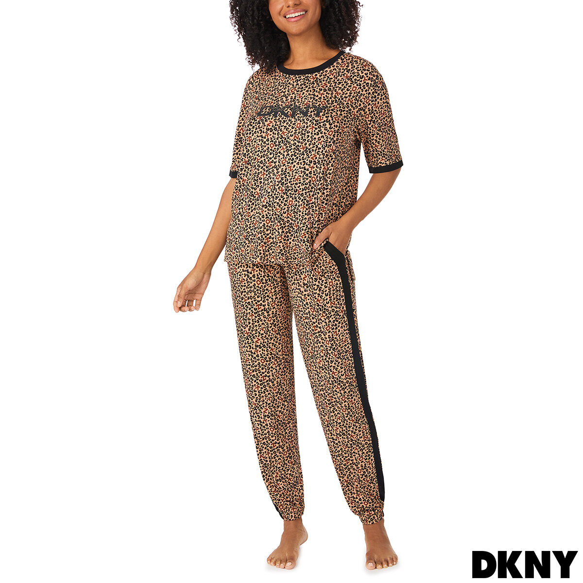 DKNY Ladies Short Sleeve Tee & Jogger Lounge Set in Brown