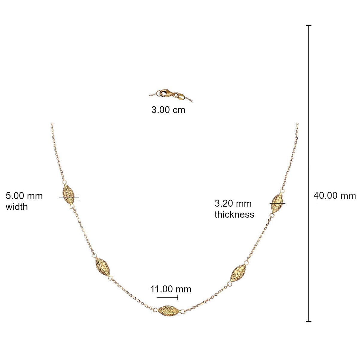 14ct Yellow Gold Diamond Cut Bead Necklace  