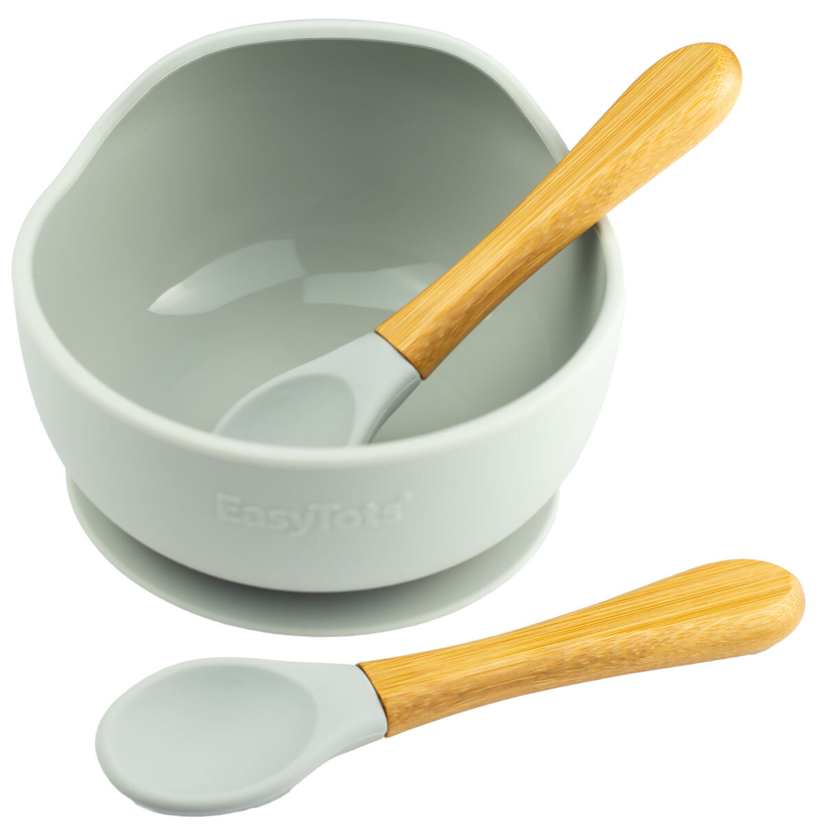 EasyTots Suction Bowl with Bamboo Spoons - Grey