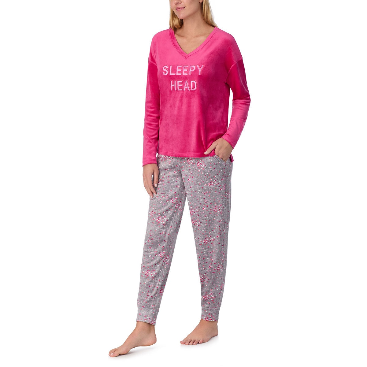 Jane & Bleecker Women's Silky Plush Pyjama Set in Pink