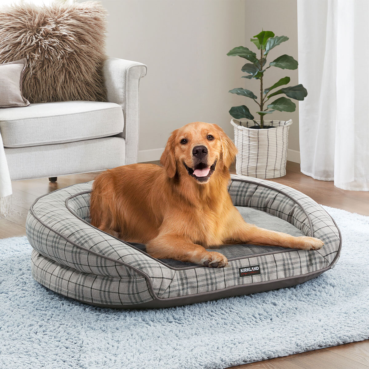 Kirkland Signature Slope Couch Dog Bed, Grey Plaid | Cost...