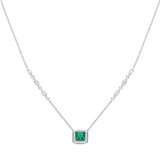 DiamonFire Sterling Silver Green Cubic Zirconia Art Deco Style Necklace