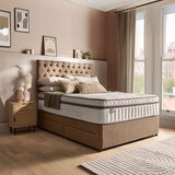 Silentnight 4 Drawer Divan Base with Eden Headboard in Wheat in 3 Sizes Silentnight 4 Drawer Divan Base with Eden Headboard in Wheat in 3 Sizes