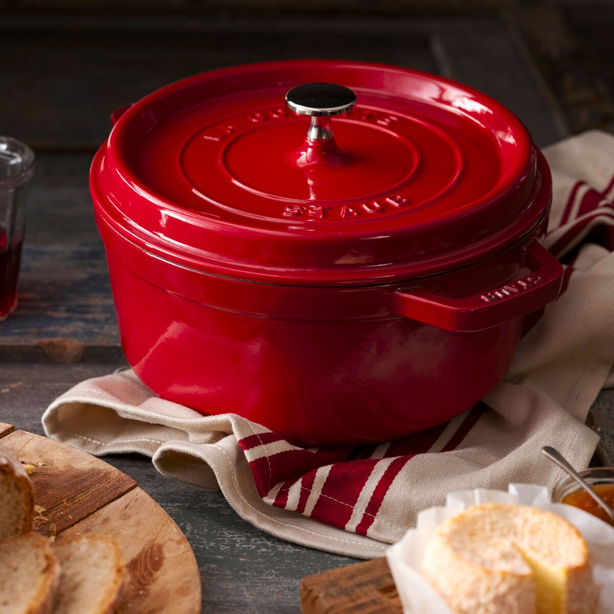 Staub 24cm Round Cast Iron Cocotte, Cherry | Costco UK