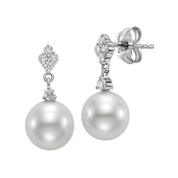 8-8.5mm Cultured Freshwater Pearl & 0.34ctw Round Brilliant Cut Diamond Earrings, 18ct White Gold