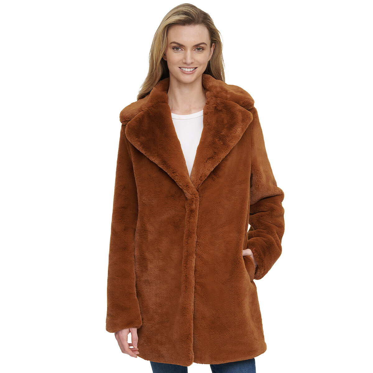 Andrew Marc Women's Faux Fur Shawl Collar Coat in Brown | Costco UK