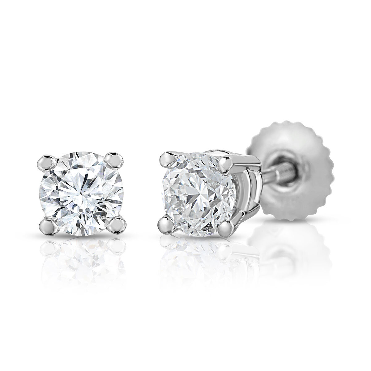 0.70ctw Round Brilliant Cut Diamond Solitaire Stud Earrings, 18ct White Gold