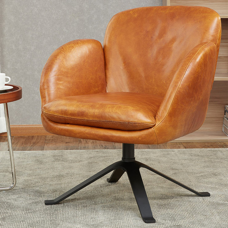 Kuka Brown Aniline Leather Swivel Accent Chair Costco Uk