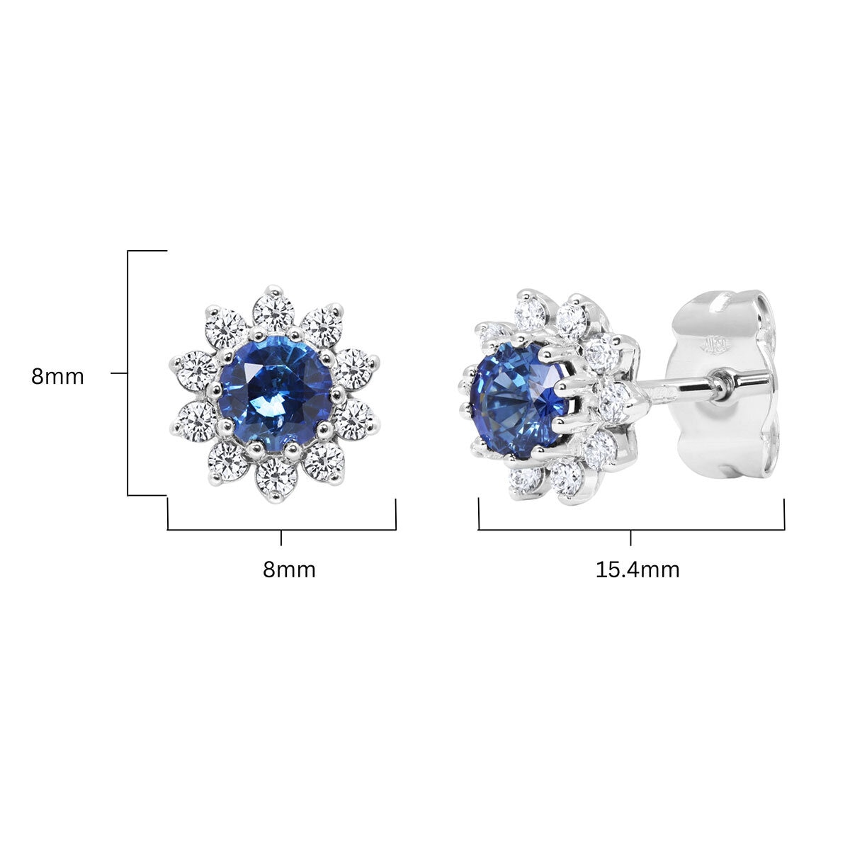 Round Cut Blue Sapphire & 0.24ctw Diamond Earrings, 18ct White Gold