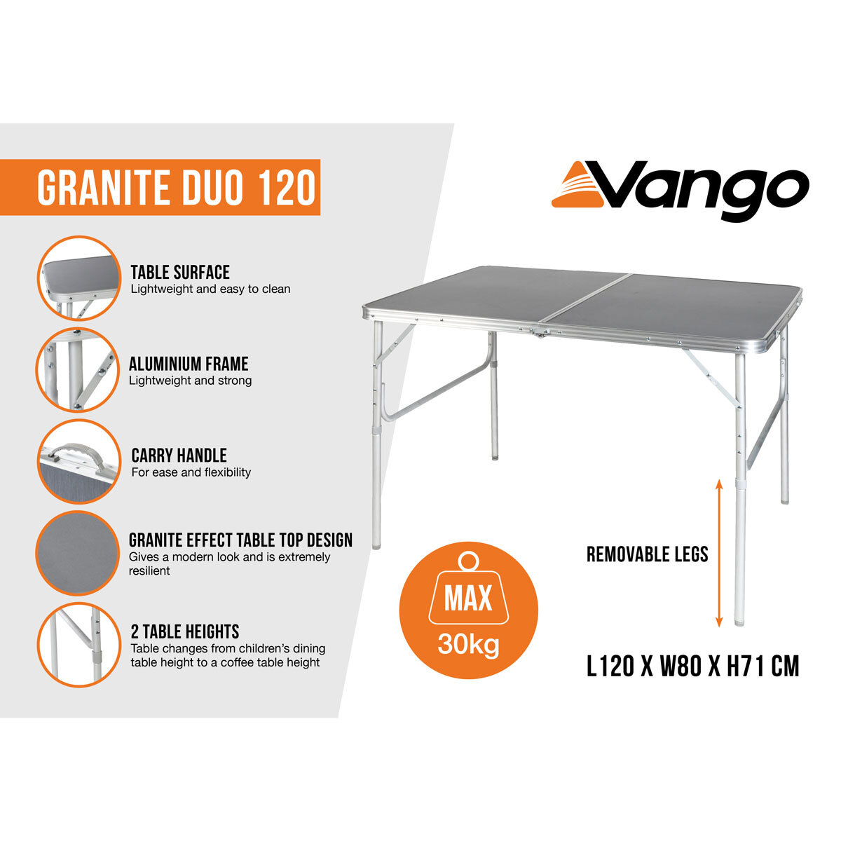 Vango Granite Duo 120 Folding Table