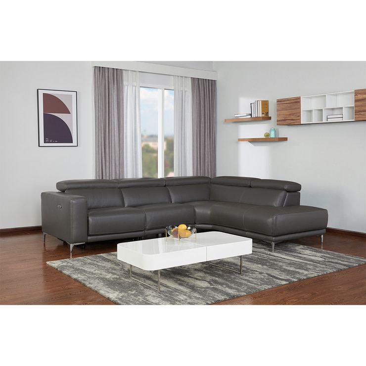 Kuka Redland Dark Grey Leather Power Reclining Sectional Sofa Costco UK