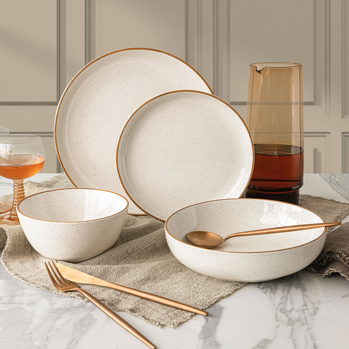 Over & Back Stoneware Dinnerware Set, 16 Piece in 2 Colours