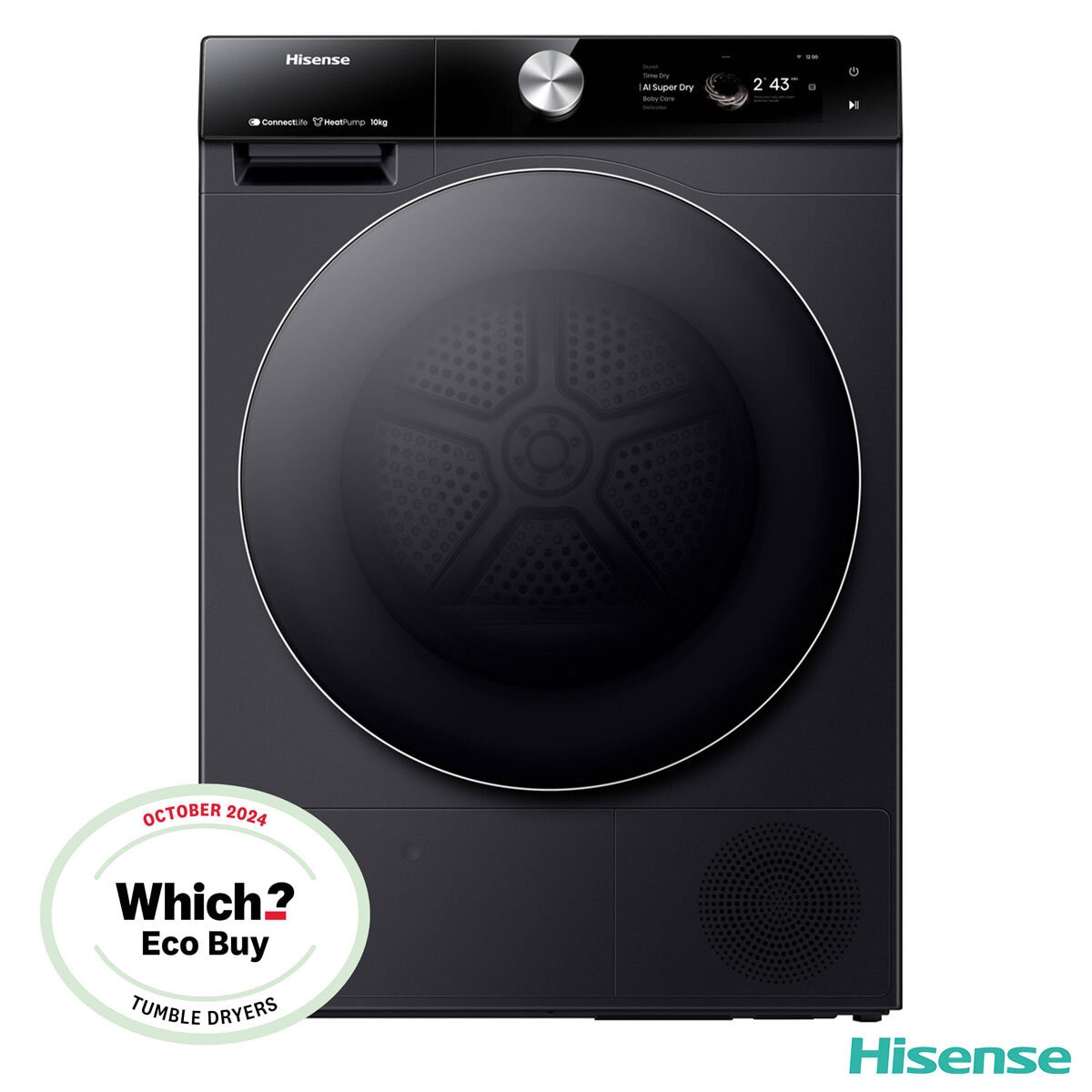 Hisense DH7S107BB, 10kg Heat Pump Dryer A+++ Rating in Black