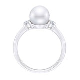 8-8.5mm Freshwater White Pearl & 0.21ctw Diamond Ring, 14ct White Gold