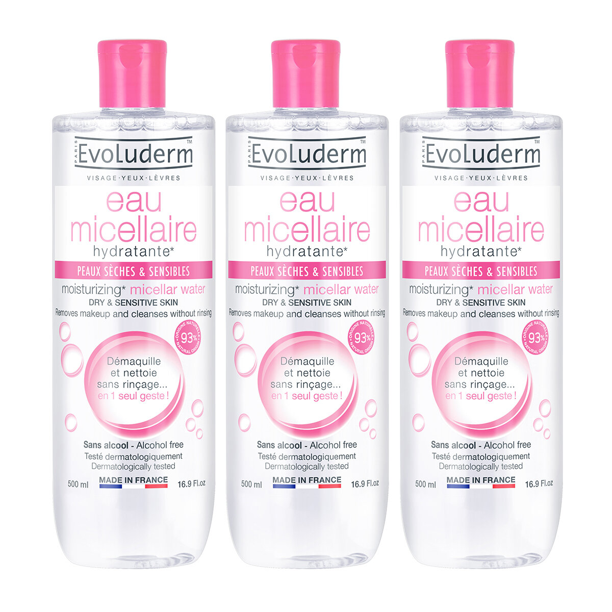 Evoluderm Micellar Water, 3 x 500ml