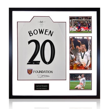 Jarrod Bowen Signed West Ham United Away Framed Shirt, including 3 Photos