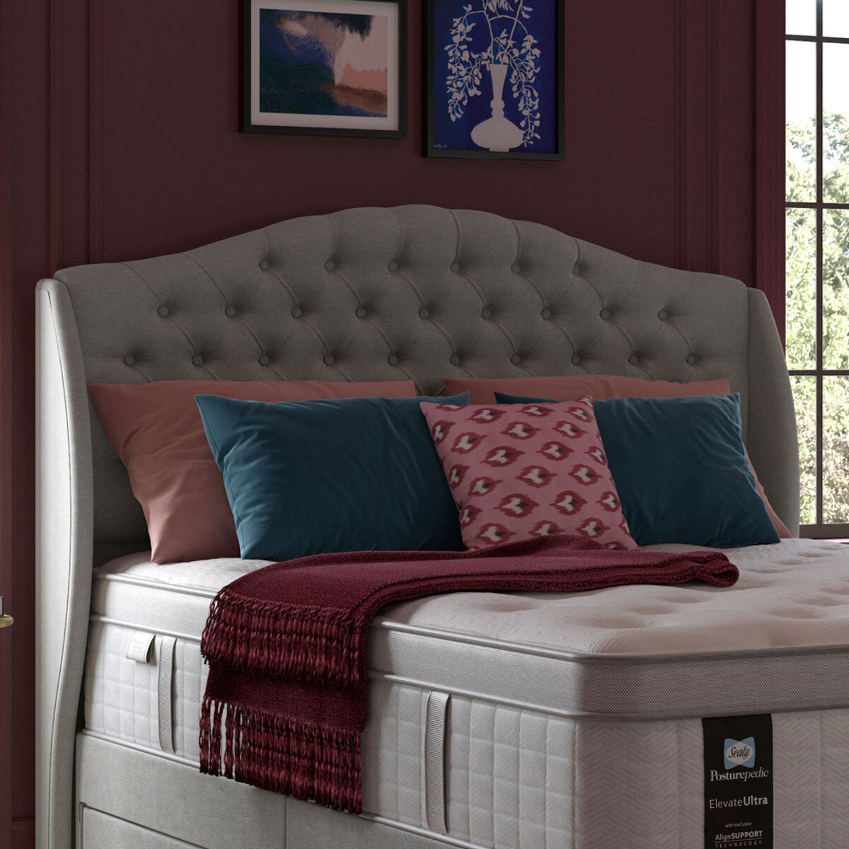 Sealy Richmond Silver Fox Fabric Full Height Headboard in 3 Sizes