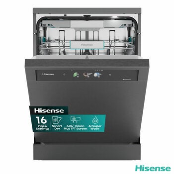 Hisense HS693A90ADBX, 16 Place Setting, Freestanding Dishwasher, A Rated in Silver Hisense HS693A90ADBX, 16 Place Setting, Freestanding Dishwasher, A Rated in Silver