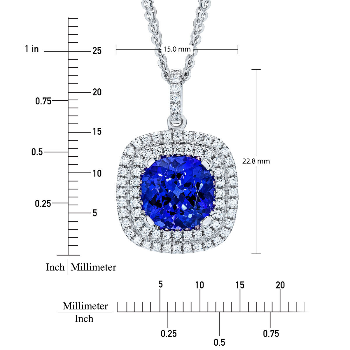 Cushion Cut Tanzanite & 0.33ctw Diamond Pendant, 18ct White Gold