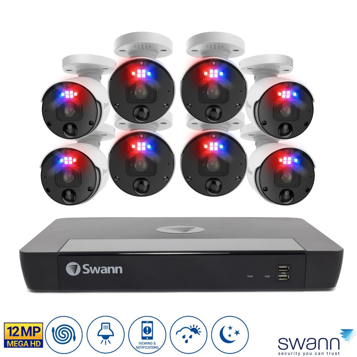 Swann 16 Channel 4TB NVR Recorder with 8 x 12MP Pro Enforcer™ Bullet Cameras, SWNVK-1690008-EU