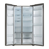 Haier HSW59F18DNMM, Side by Side Fridge Freezer, D Rated in Platinum Inox