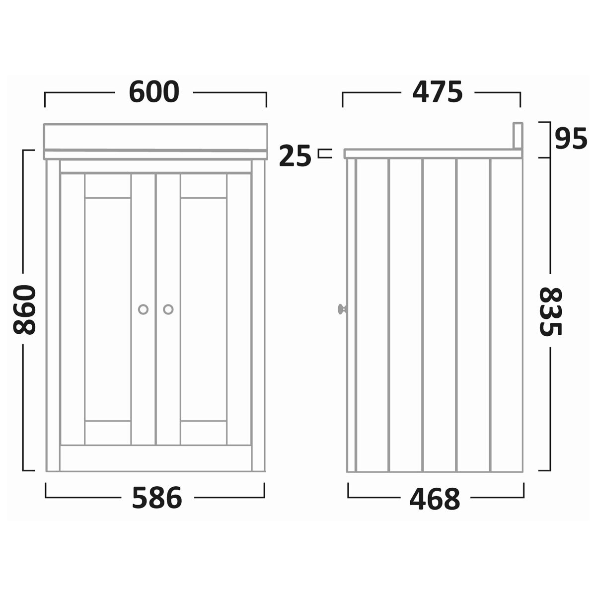 Line drawing of unit on white background with dimensions