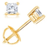 0.50ctw Princess Cut Diamond Stud Earrings, 18ct Yellow Gold