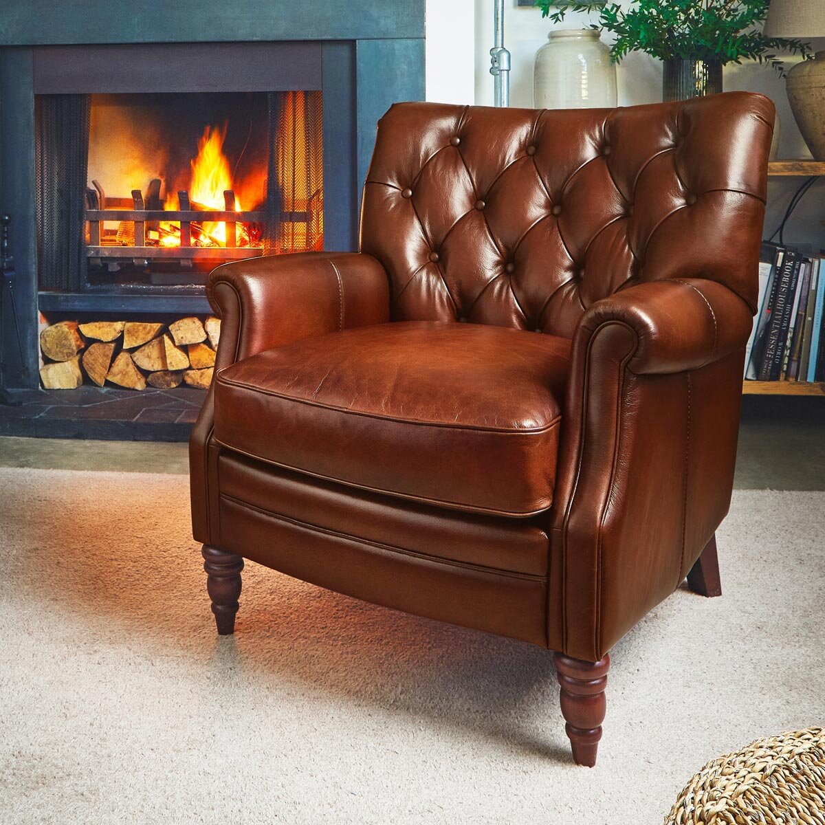 brown leather look armchair