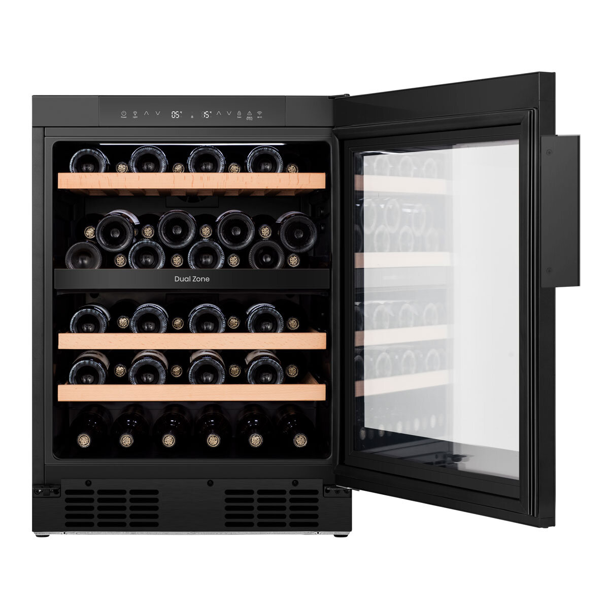 Hisense RW3N122GSLF, 46 Bottle Freestanding, Dual Zone Wine Cooler in Black