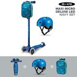 Micro Maxi Deluxe LED Navy Scooter with Small Blue Helmet and Sealife Lunch Bag (5+ Years) 